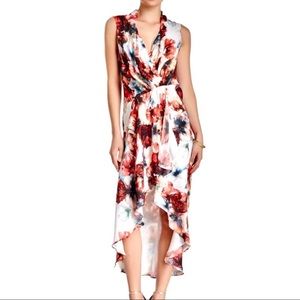 HAUTE HIPPIE FLORAL PRINT HIGH-LOW CHIFFON DRESS